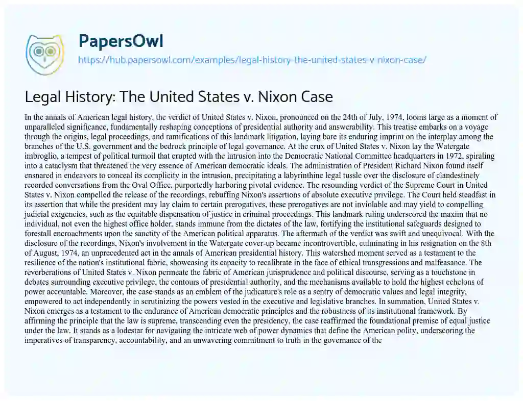 Essay on Legal History: The United States v. Nixon Case