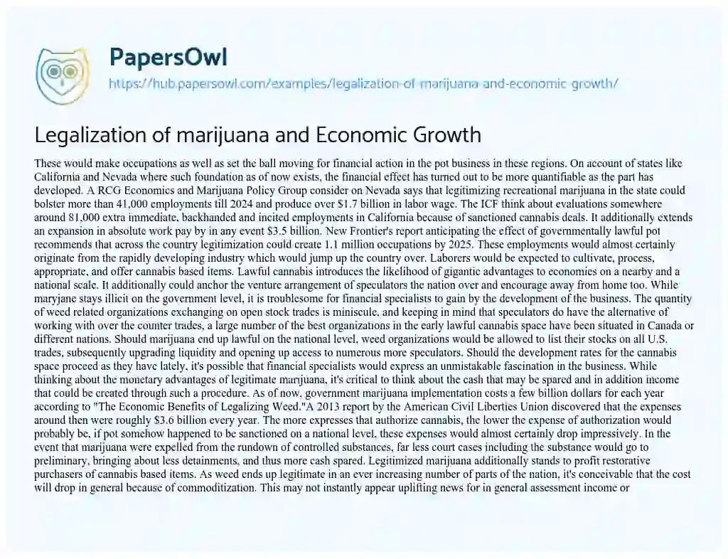 Essay on Legalization of marijuana and Economic Growth