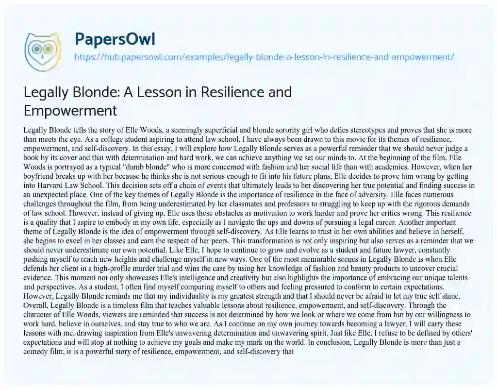 Essay on Legally Blonde: A Lesson in Resilience and Empowerment