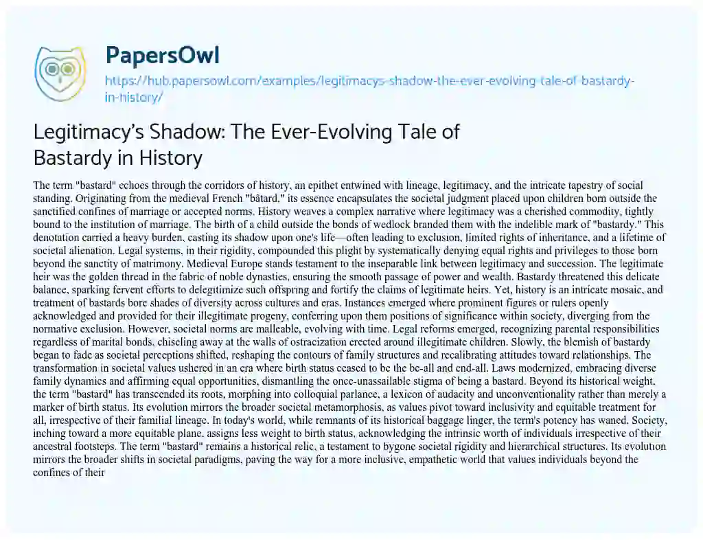 Essay on Legitimacy’s Shadow: The Ever-Evolving Tale of Bastardy in History