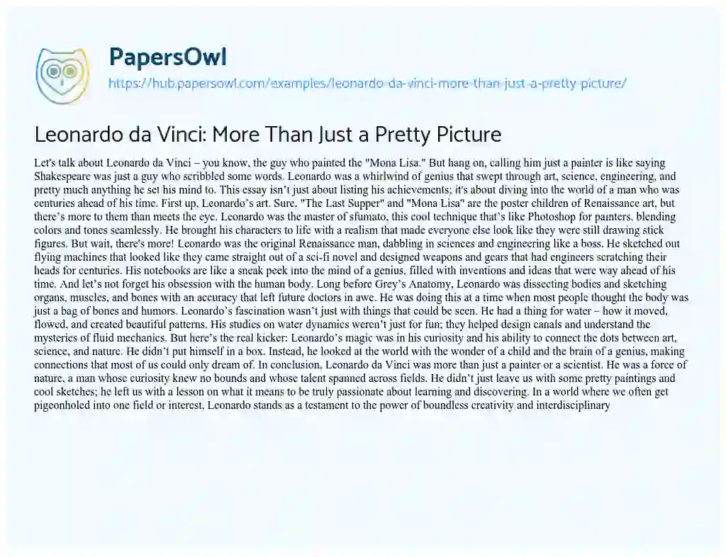 Essay on Leonardo da Vinci: More Than Just a Pretty Picture