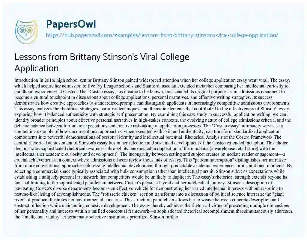 Essay on Lessons from Brittany Stinson’s Viral College Application