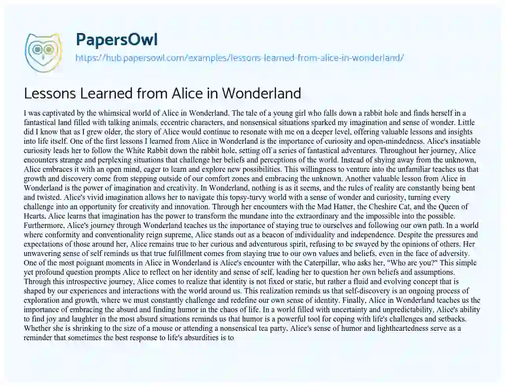 Essay on Lessons Learned from Alice in Wonderland
