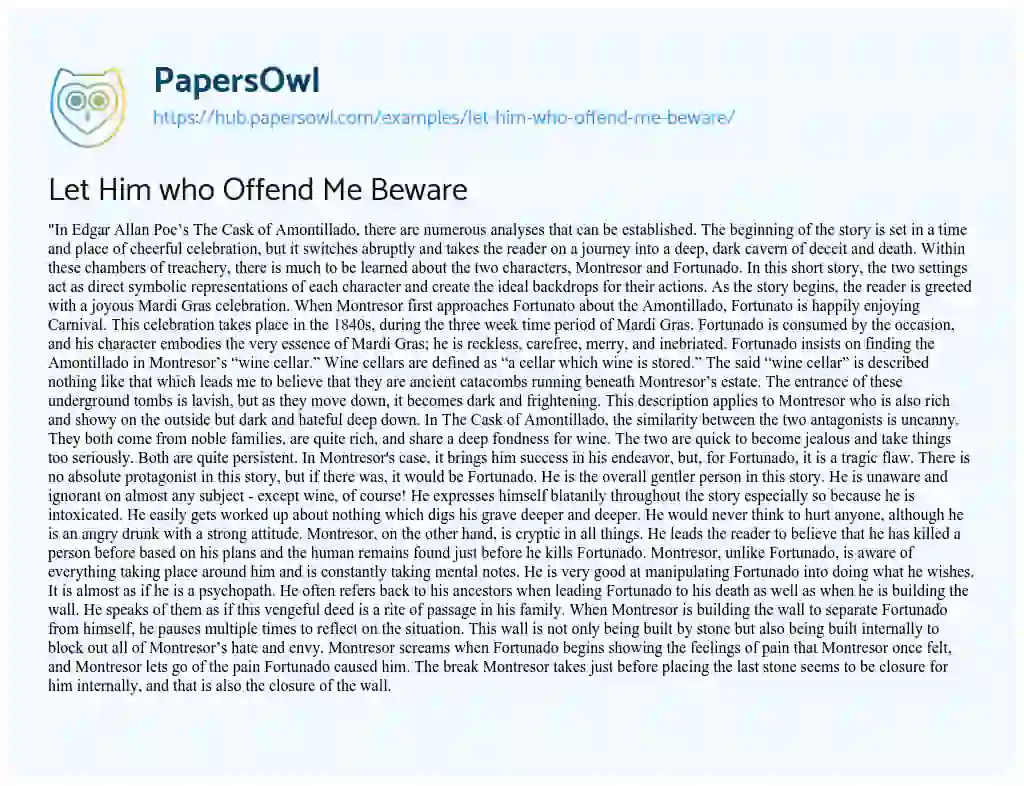 Essay on Let Him who Offend Me Beware