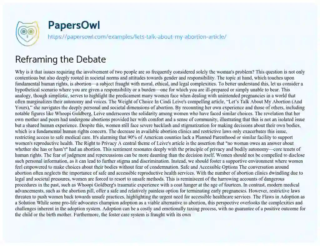 Essay on Reframing the Debate