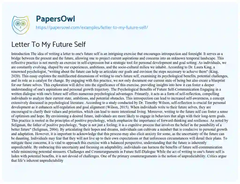 Essay on Letter To My Future Self