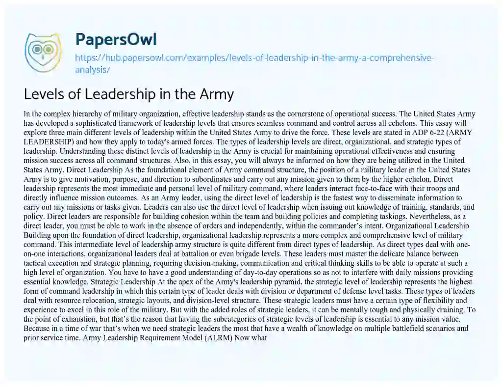 Essay on Levels of Leadership in the Army
