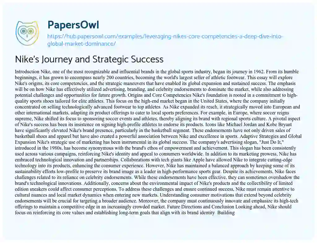 Essay on Nike’s Journey and Strategic Success