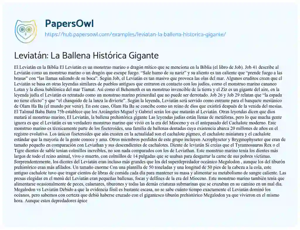 Essay on Leviatán: La Ballena Histórica Gigante