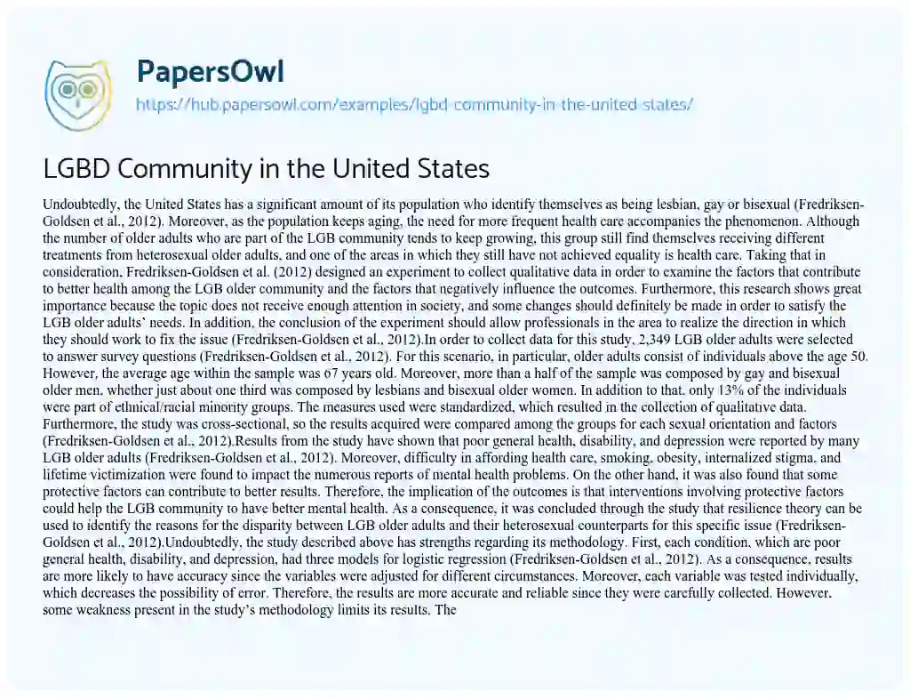 Essay on LGBD Community in the United States