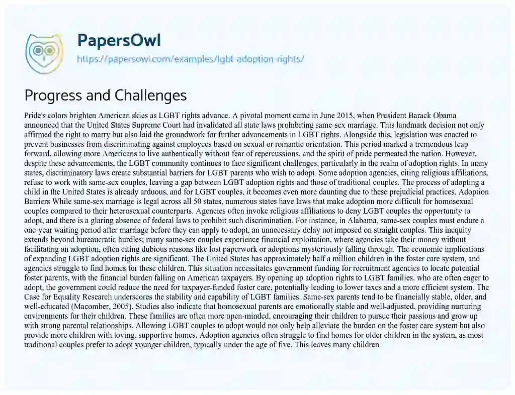 Essay on Progress and Challenges