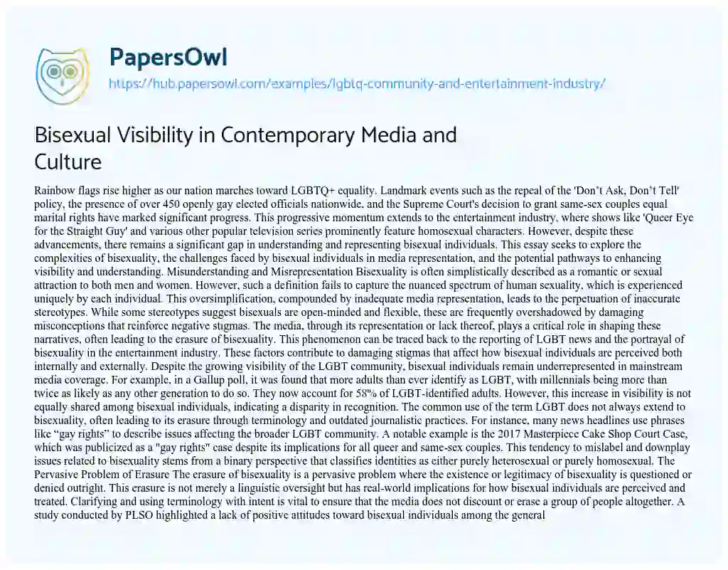 Essay on Bisexual Visibility in Contemporary Media and Culture