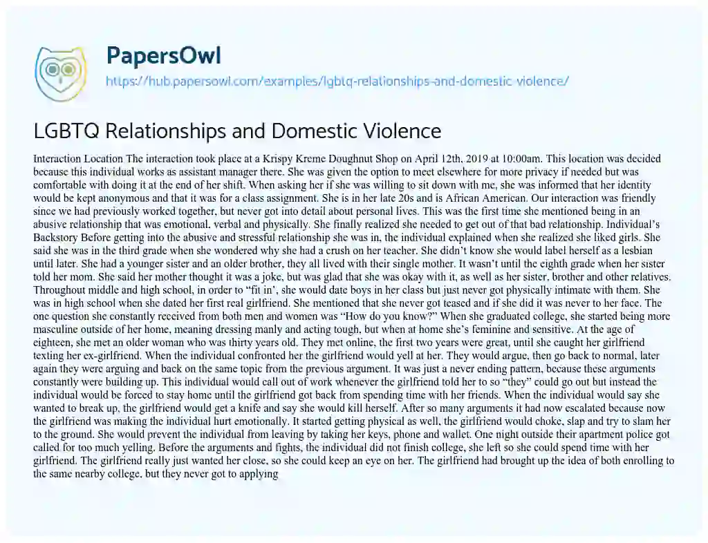 Essay on LGBTQ Relationships and Domestic Violence