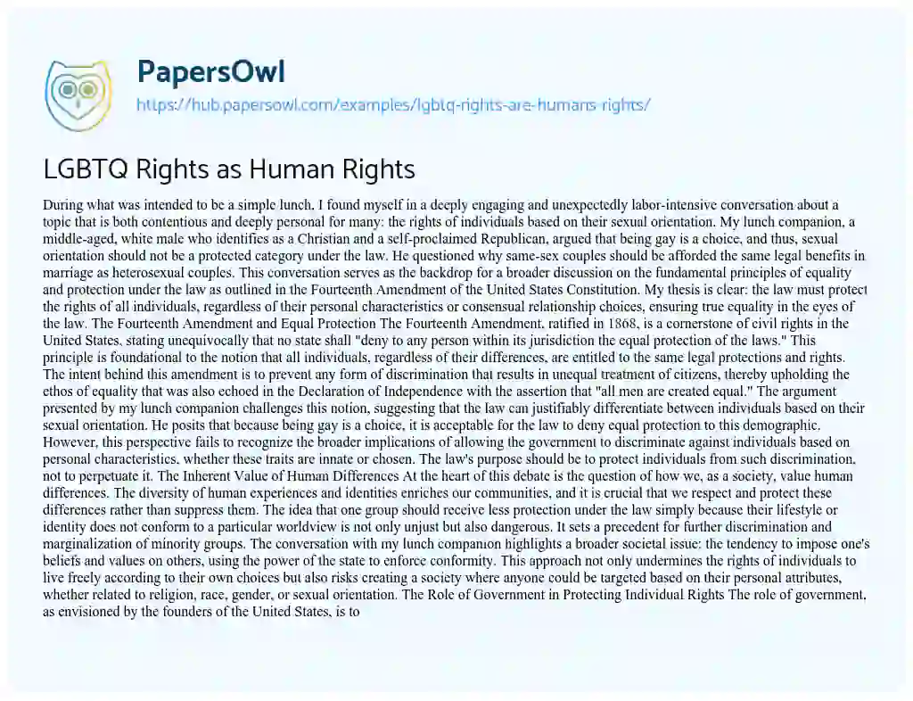 Essay on LGBTQ Rights as Human Rights