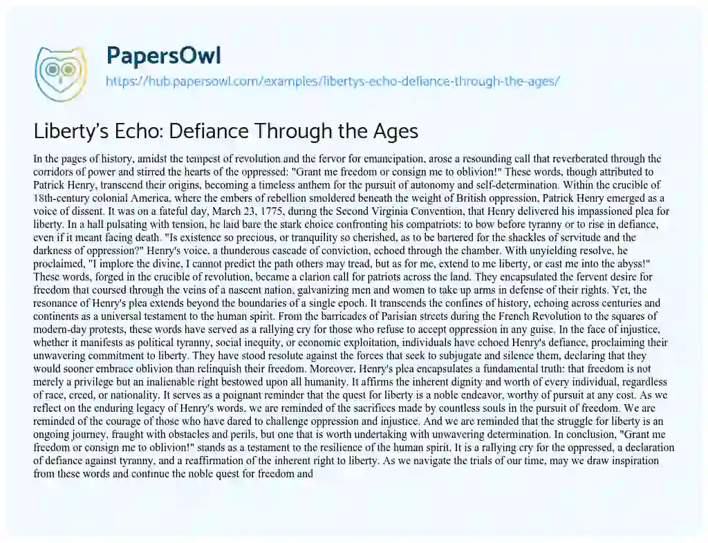 Essay on Liberty’s Echo: Defiance Through the Ages
