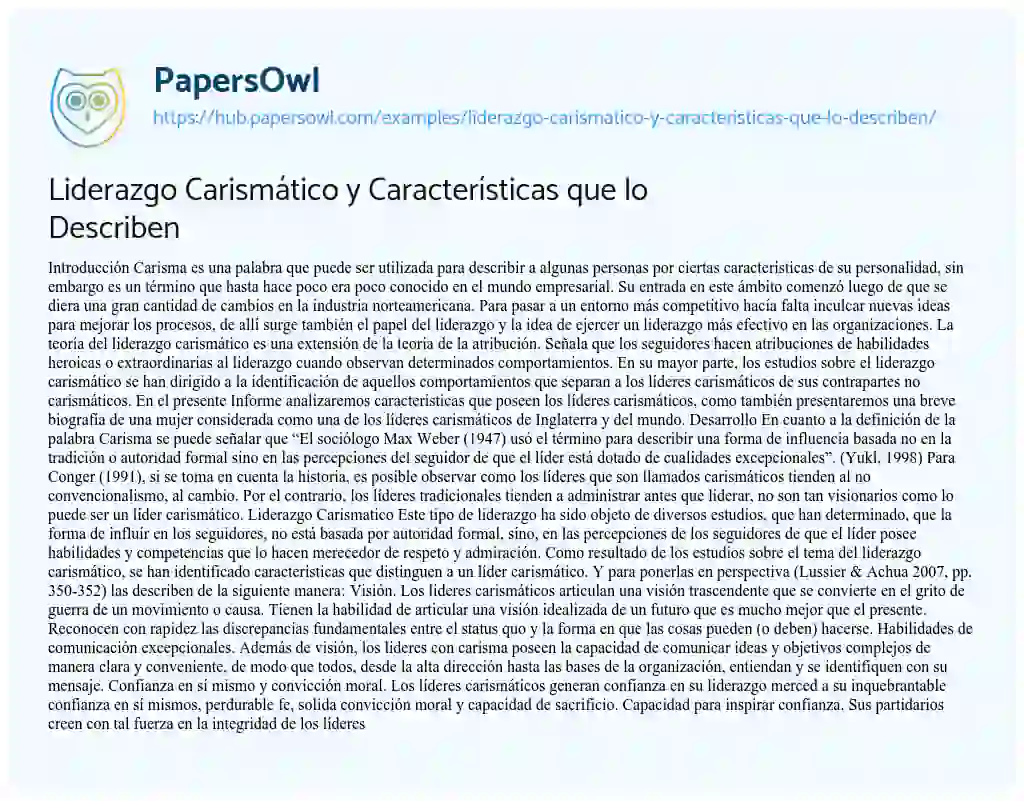 Essay on Liderazgo Carismático y Características que lo Describen