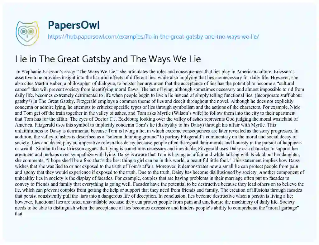 Essay on Lie in The Great Gatsby and The Ways We Lie