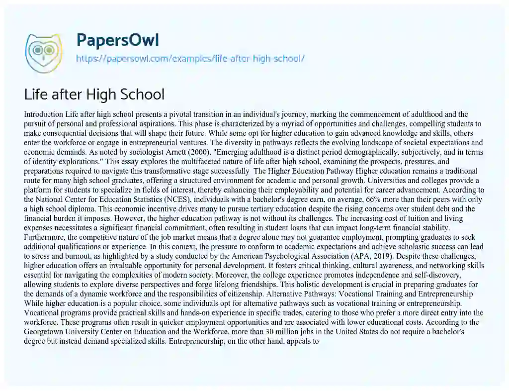 Essay on Life after High School
