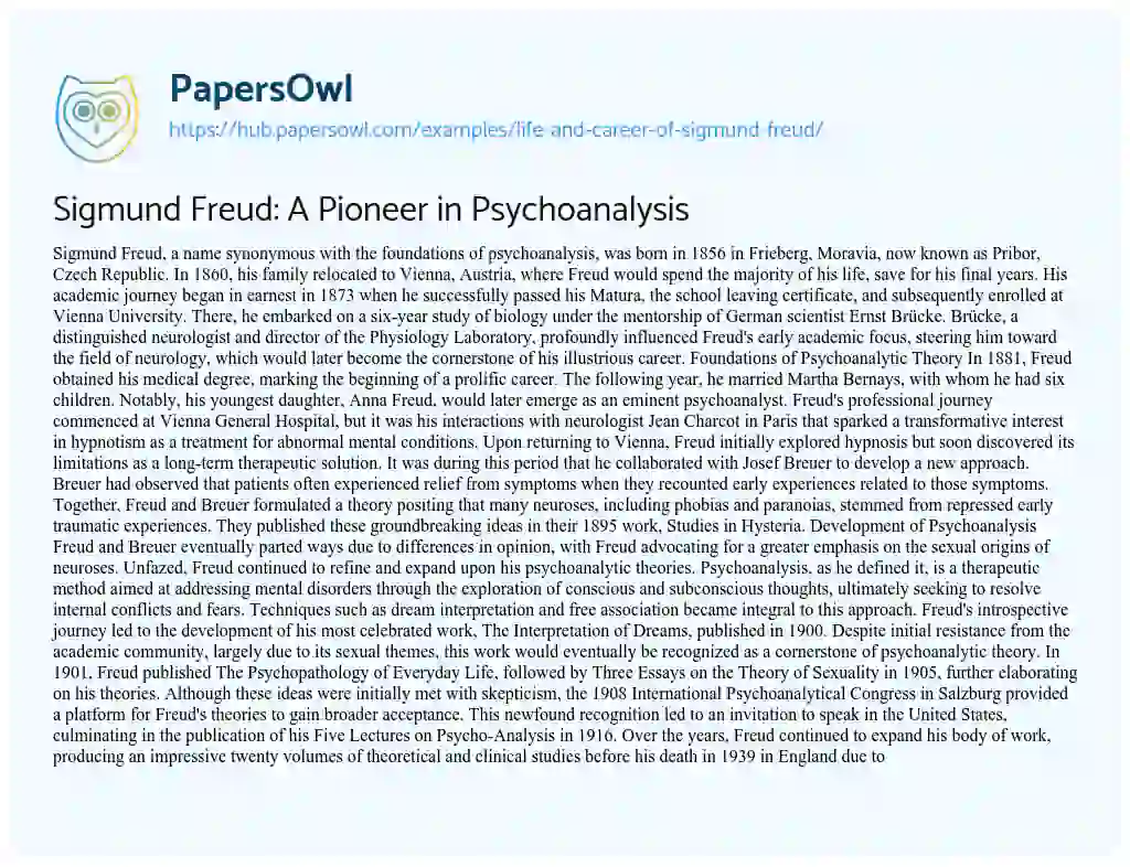 Essay on Sigmund Freud: A Pioneer in Psychoanalysis