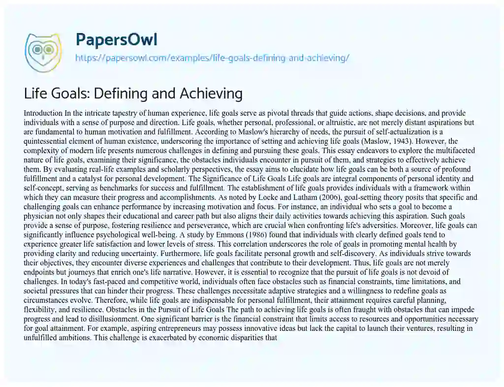Essay on Life Goals: Defining and Achieving