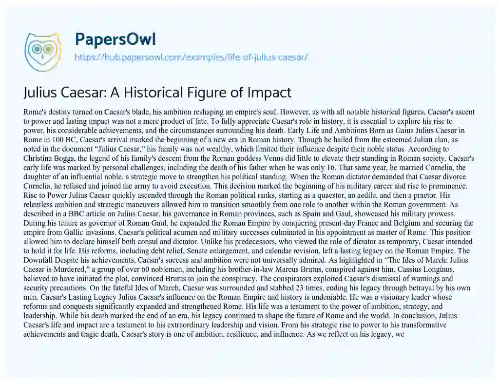 Essay on Julius Caesar: A Historical Figure of Impact