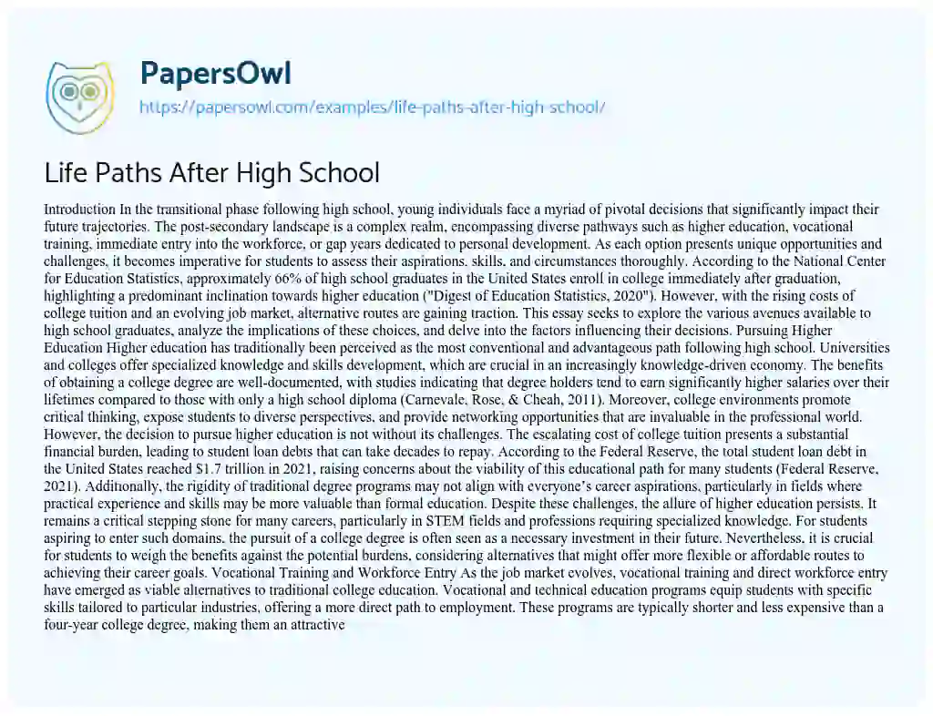 Essay on Life Paths After High School