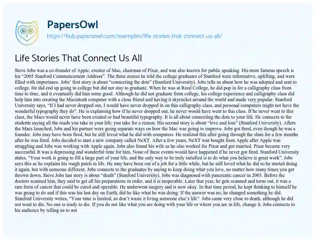 Essay on Life Stories That Connect Us All