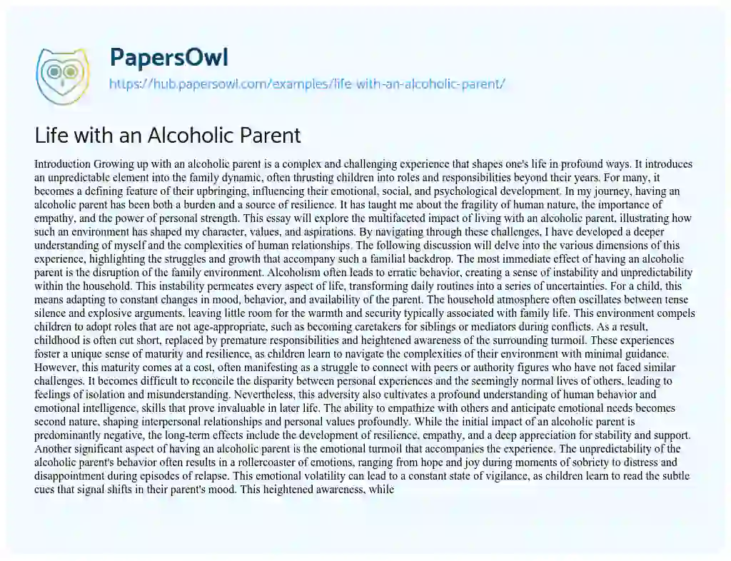 Essay on Life with an Alcoholic Parent