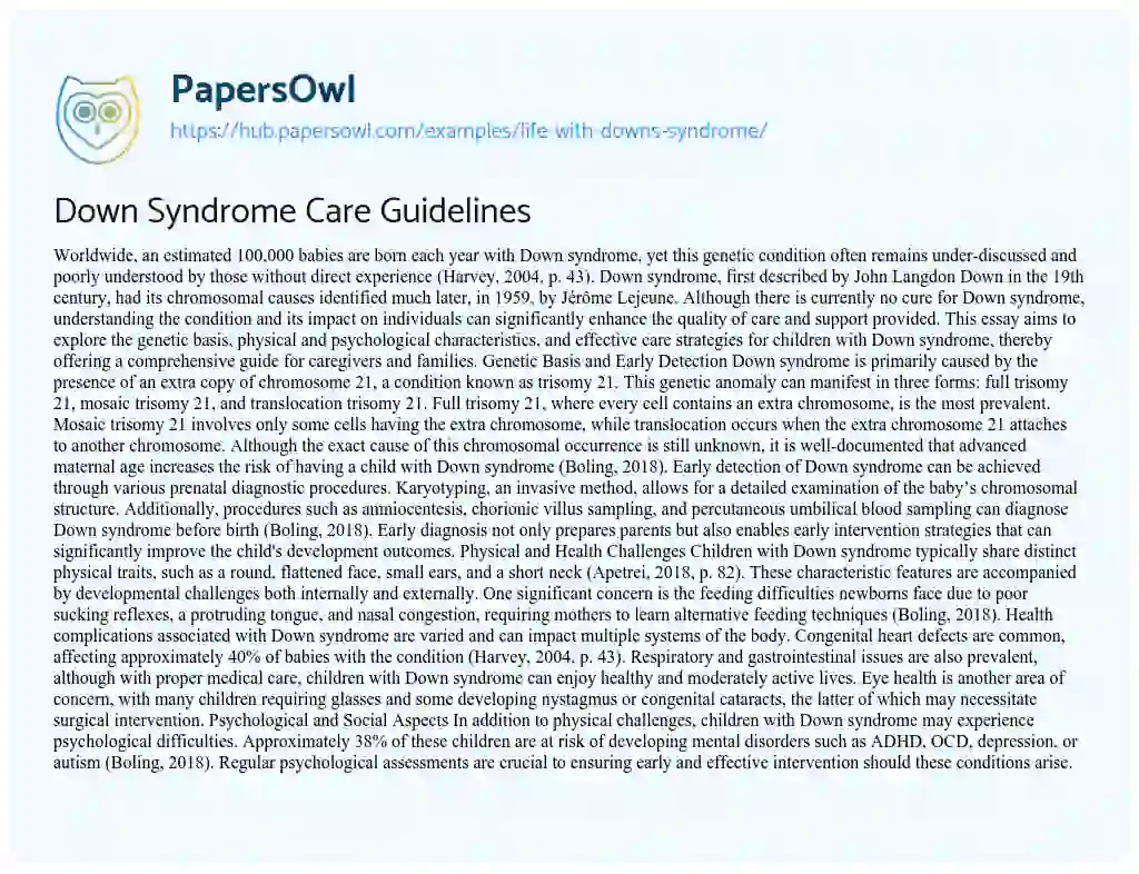 Essay on Down Syndrome Care Guidelines