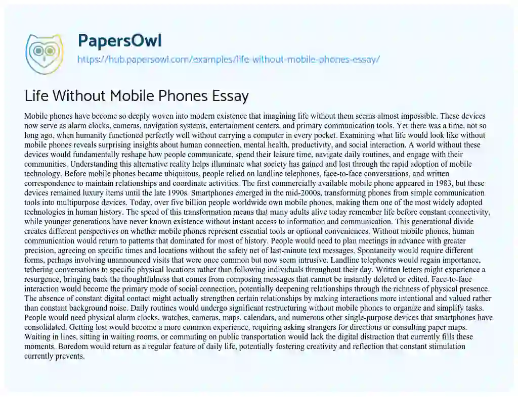 Essay on Life Without Mobile Phones Essay