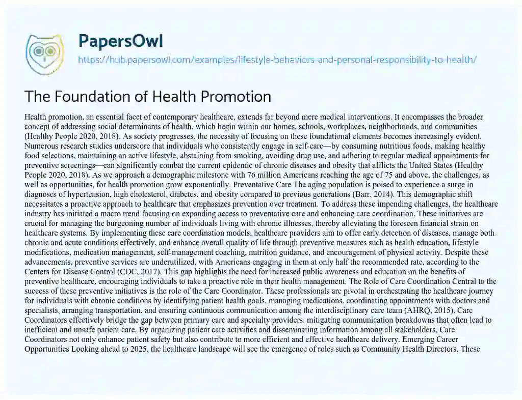 Essay on The Foundation of Health Promotion