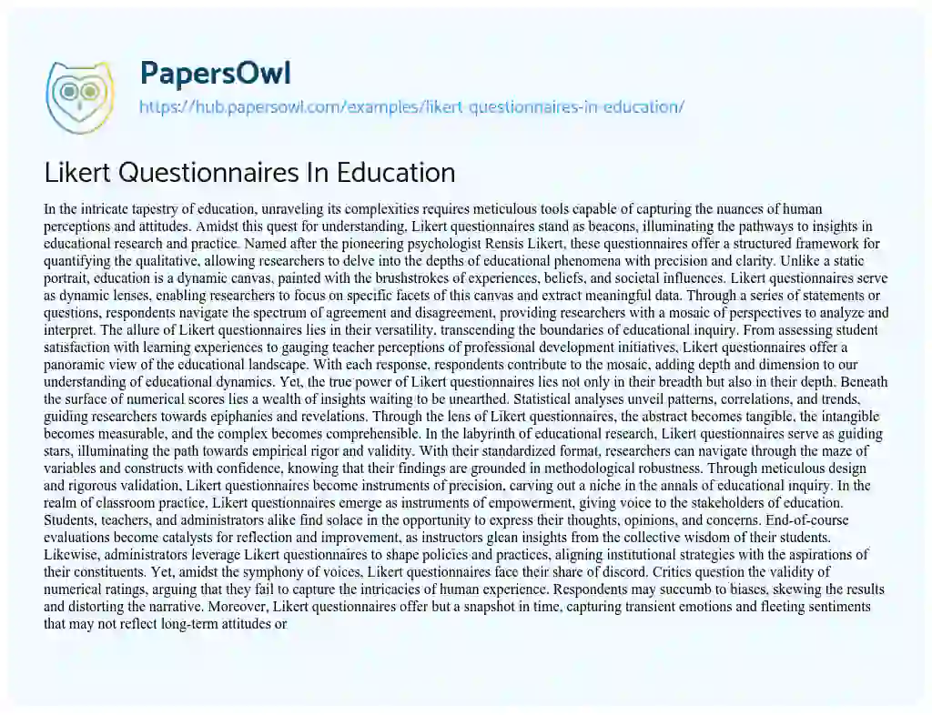 Essay on Likert Questionnaires In Education