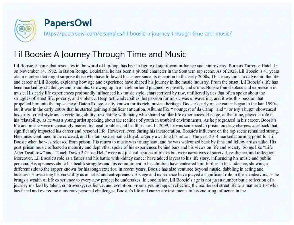 Essay on Lil Boosie: A Journey Through Time and Music