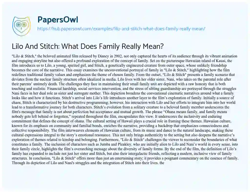 Essay on Lilo And Stitch: What Does Family Really Mean?