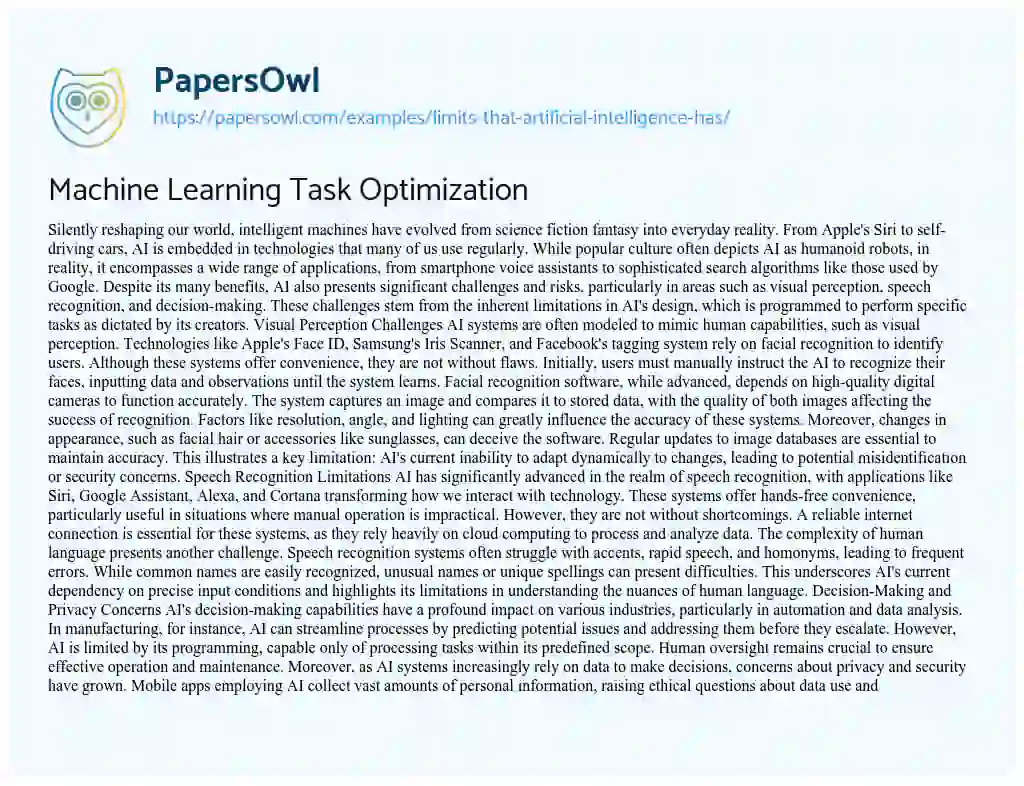 Essay on Machine Learning Task Optimization