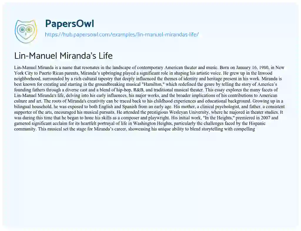 Essay on Lin-Manuel Miranda’s Life