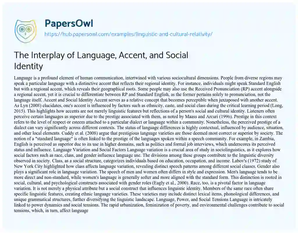Essay on The Interplay of Language, Accent, and Social Identity