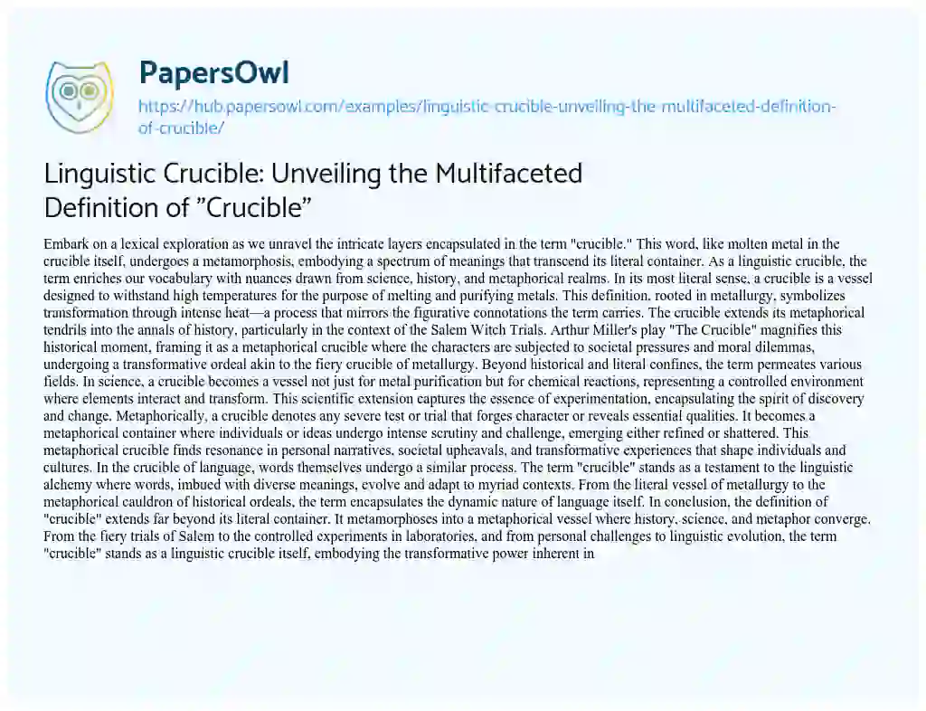 Essay on Linguistic Crucible: Unveiling the Multifaceted Definition of “Crucible”
