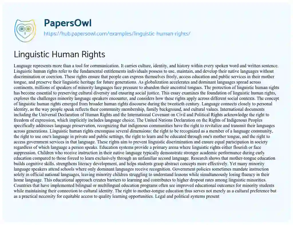 Essay on Linguistic Human Rights