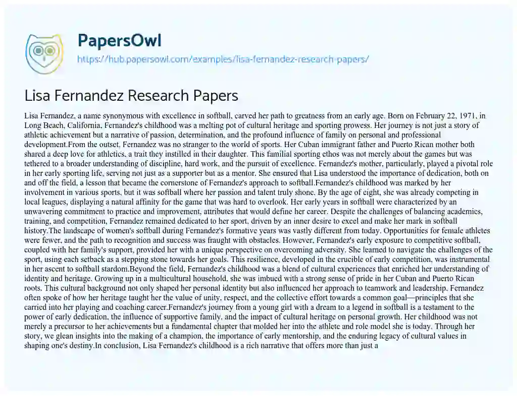 Essay on Lisa Fernandez Research Papers
