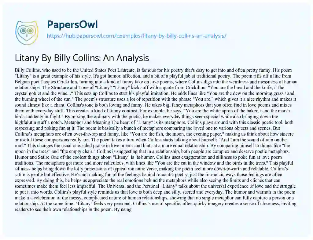 Essay on Litany By Billy Collins: An Analysis