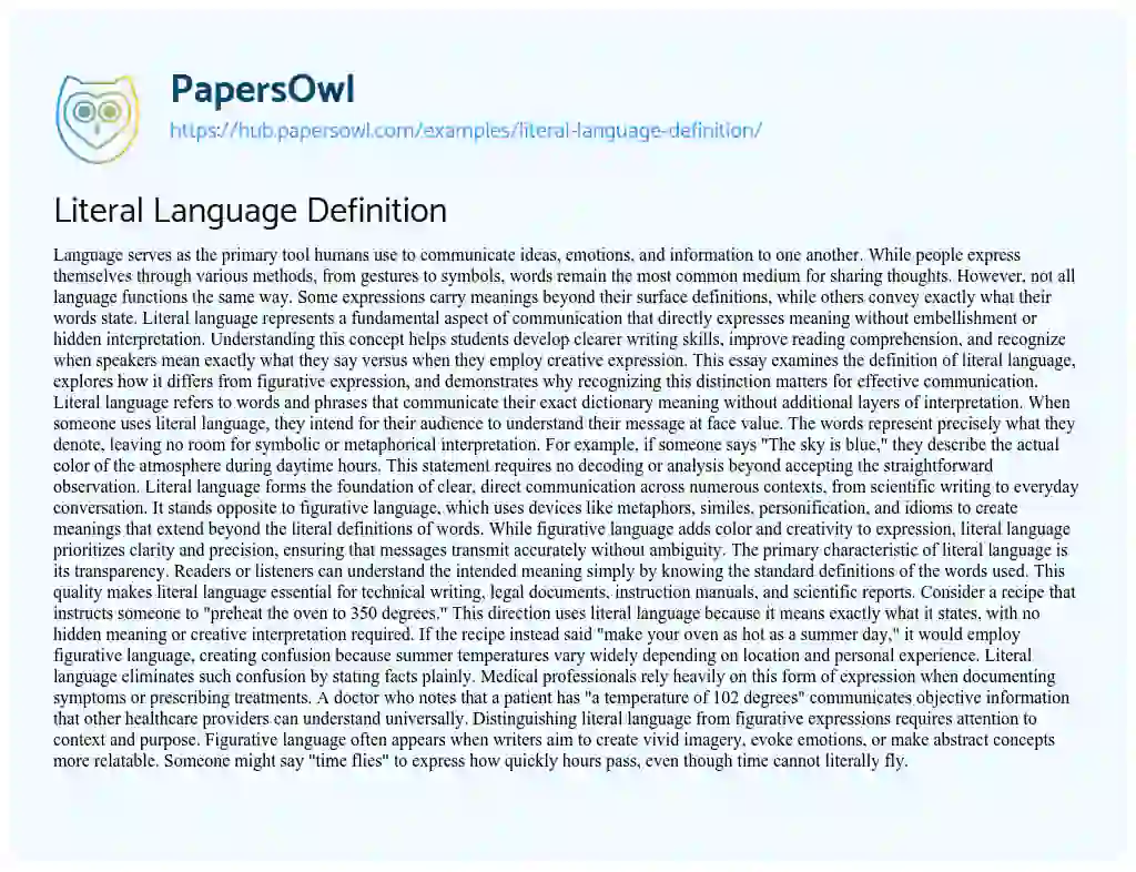Essay on Literal Language Definition