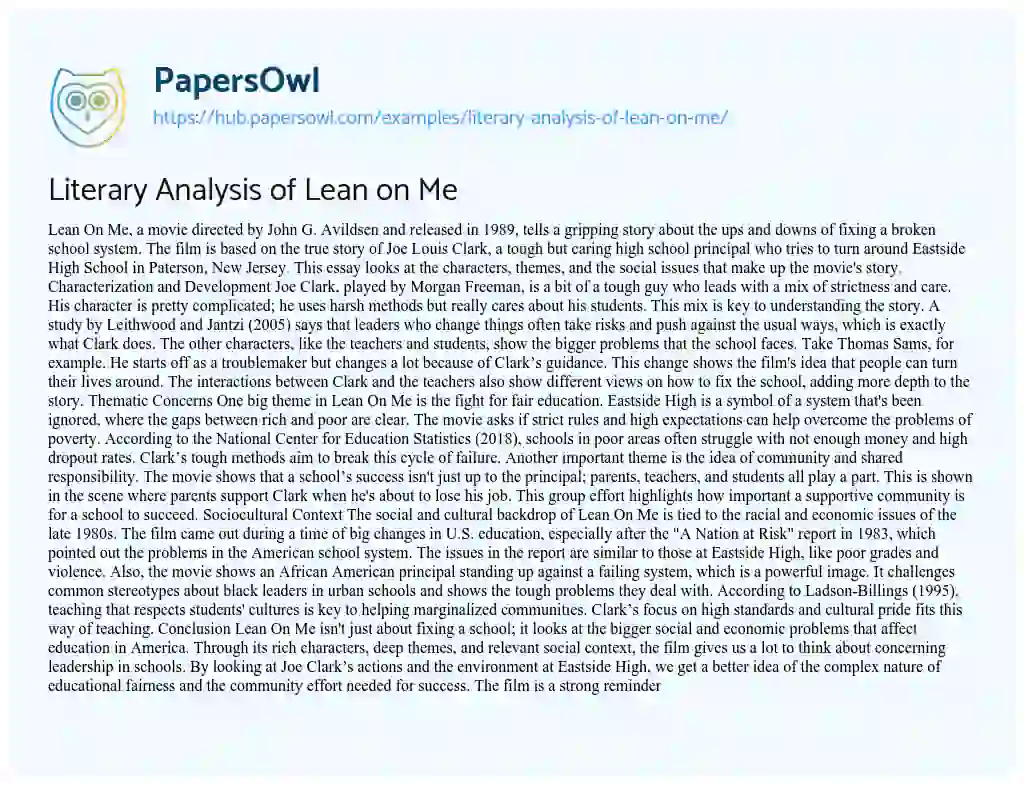 Essay on Literary Analysis of Lean on Me