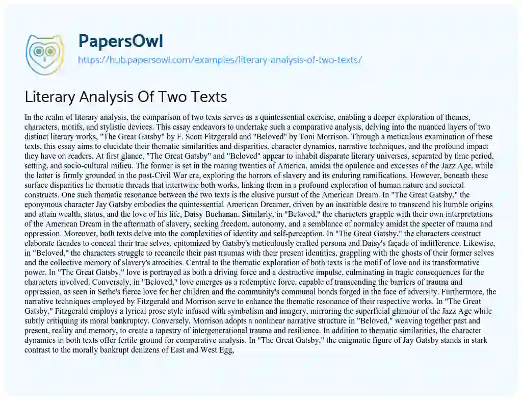 Essay on Literary Analysis Of Two Texts