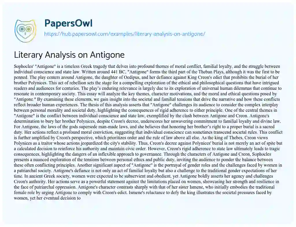 Essay on Literary Analysis on Antigone