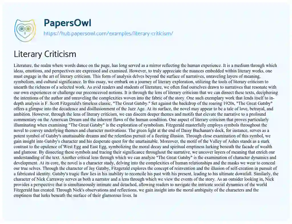 Essay on Literary Criticism