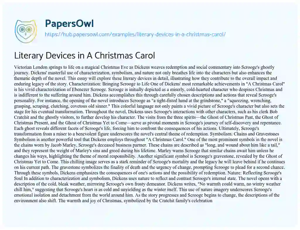Essay on Literary Devices in A Christmas Carol