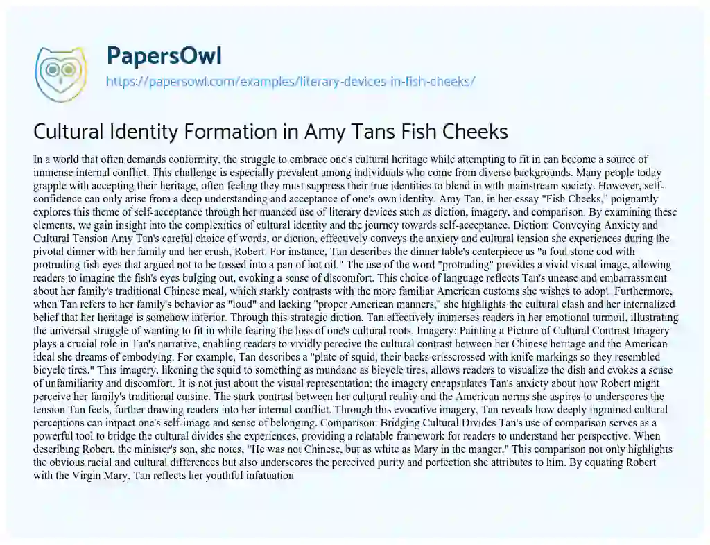 Essay on Cultural Identity Formation in Amy Tans Fish Cheeks