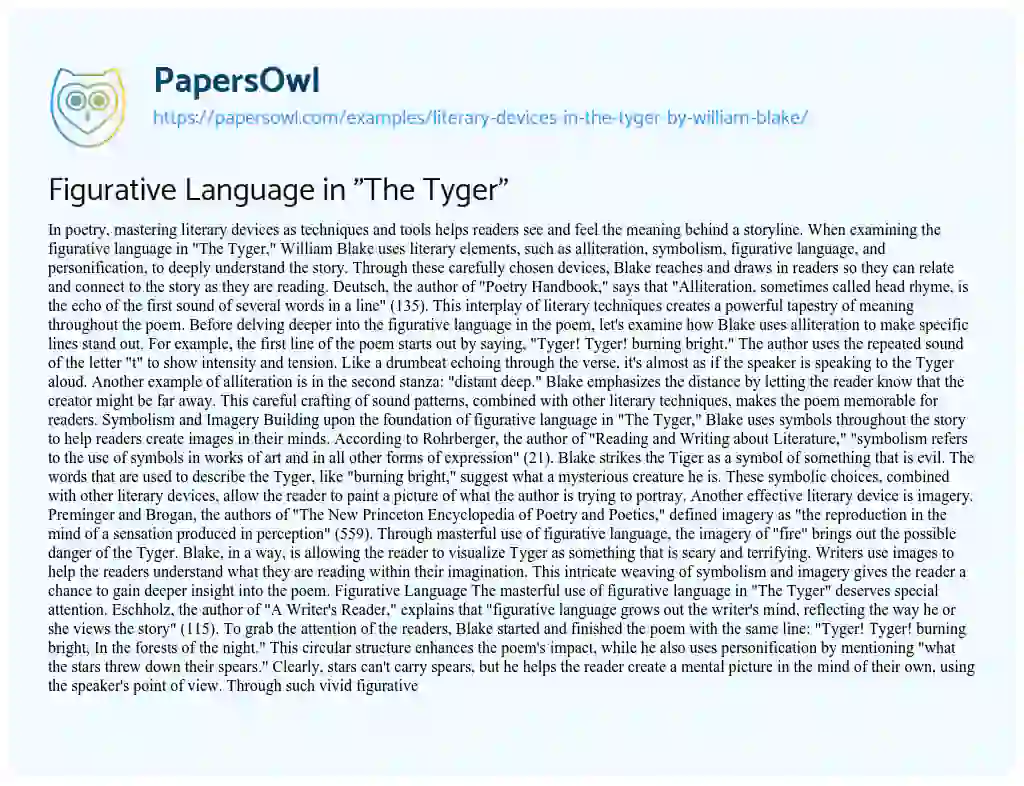 Essay on Figurative Language in “The Tyger”