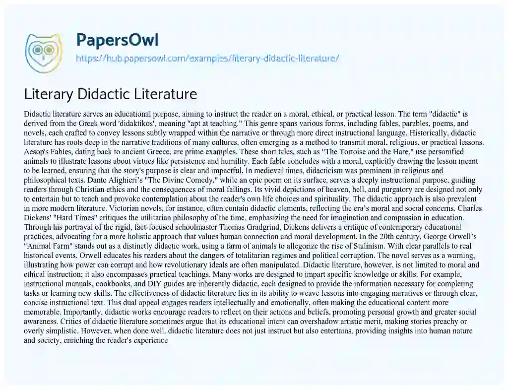 Essay on Literary Didactic Literature